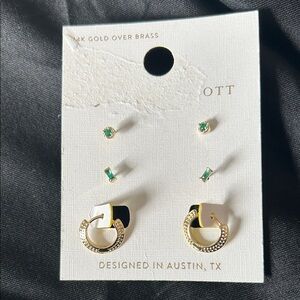 Kendra Scott Gold and Green Earring Set
